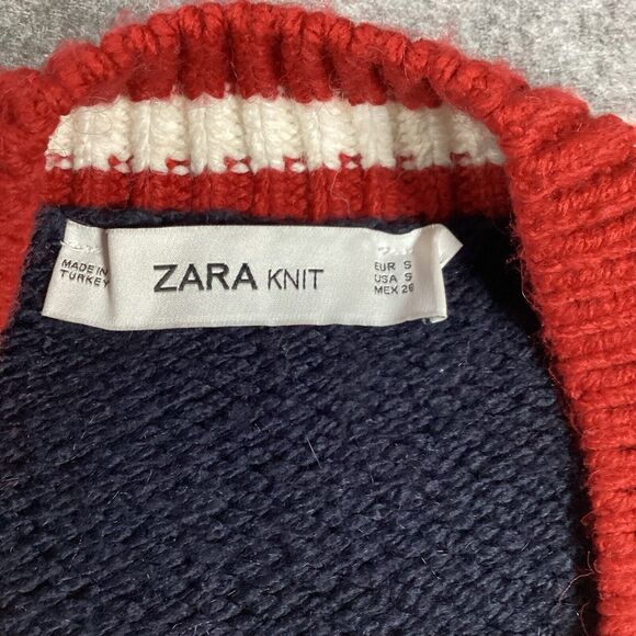 Zara Oversized V Neck Collegiate Preppy Knit Sweater Navy Red White Size Small - Picture 5 of 15